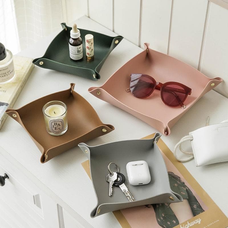 Cross-border PU Leather Storage Tray Desktop Key Cosmetic Jewelry Organizer Tray Nordic Leather Storage Tray