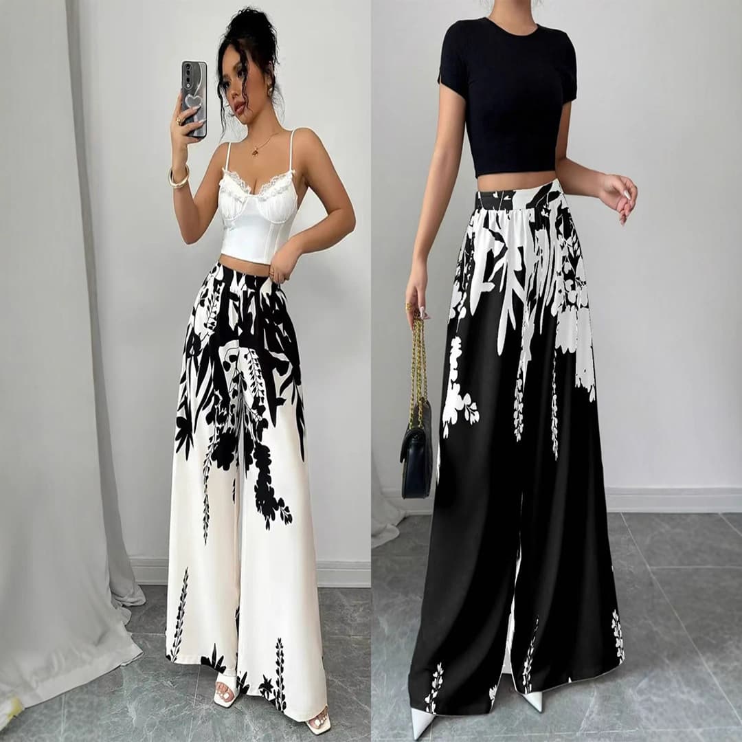 2025 cross-border supply foreign trade women's fashion printed lace-up waist slimming casual trousers for women