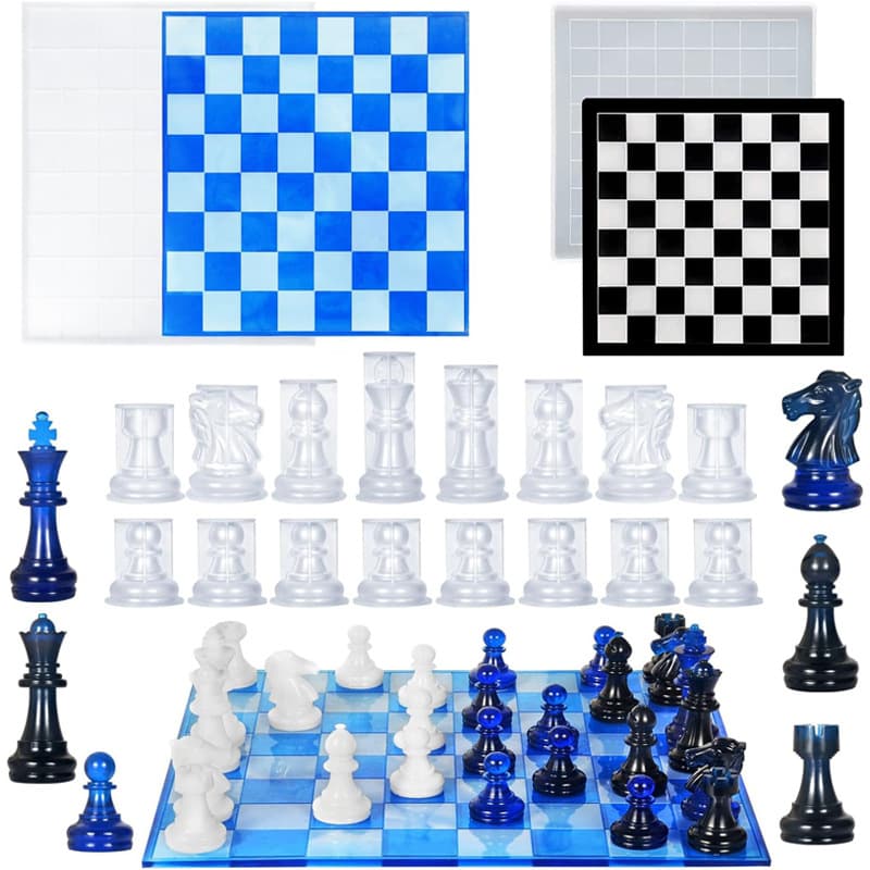 Cross-Border Wholesale Chess Resin Silicone Mold, Crystal Epoxy Resin DIY 3D Chess Pieces Board Game Ornament Decoration