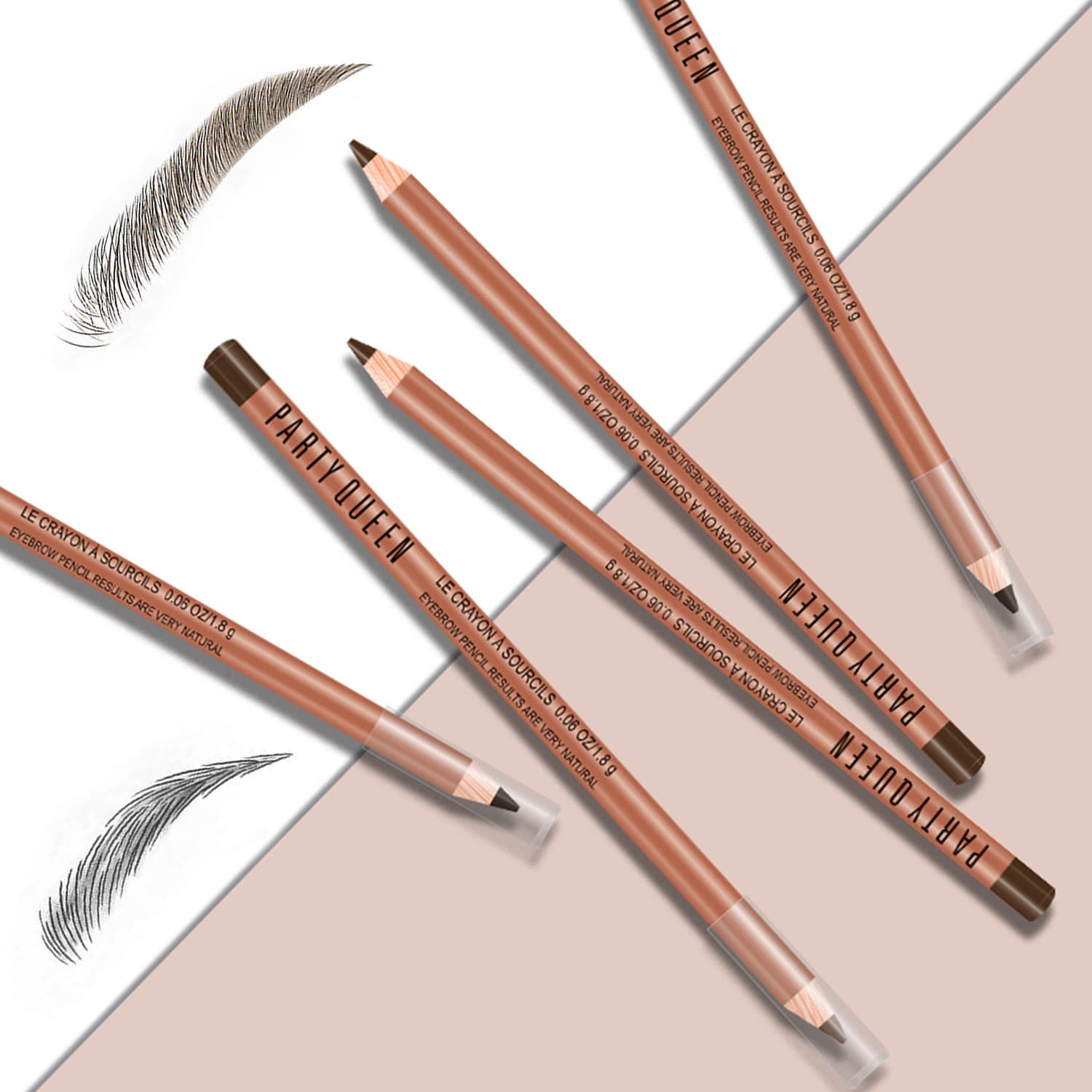 PARTYQUEEN Wooden Eyebrow Pencil Professional Makeup Eyebrow Pencil Black Brown Natural Brows