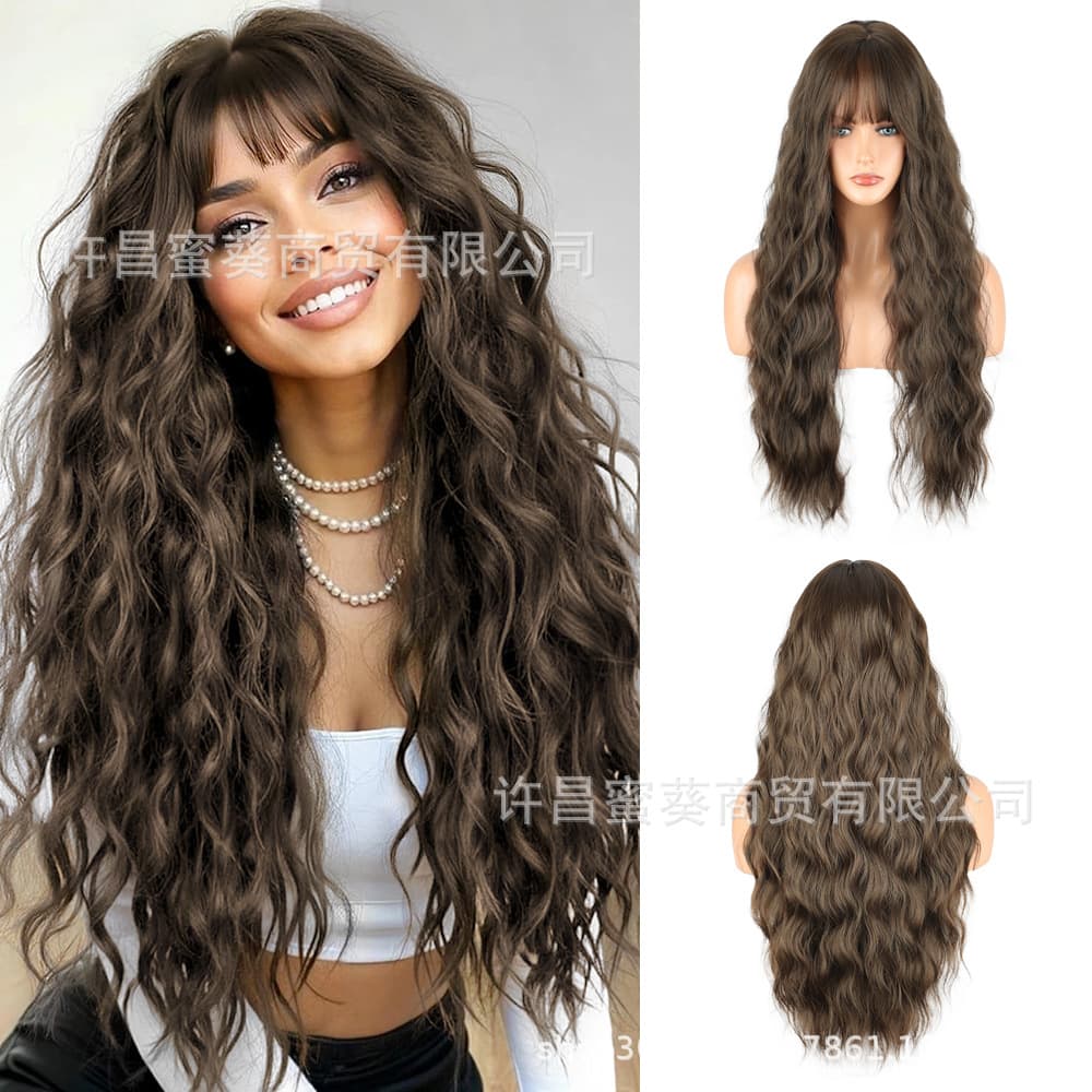 Xuchang Aisi Wig Long Curly Cornrow with Fringe, Synthetic High-Temp Fiber Export Style Wig, Full Machine-Made Cap