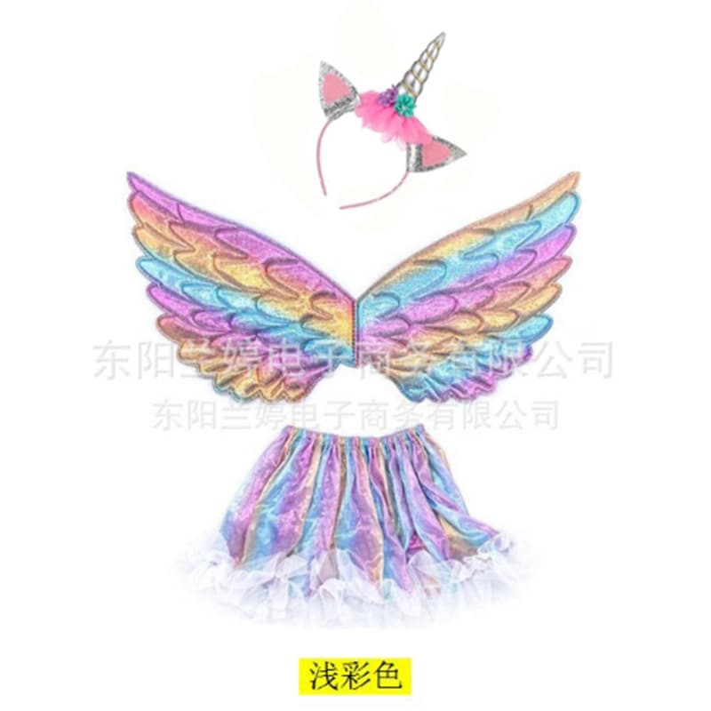 Children's Angel Elf Wings Halloween Cosplay Accessories Girls Tutu Skirt Headband Wings Set Fwf