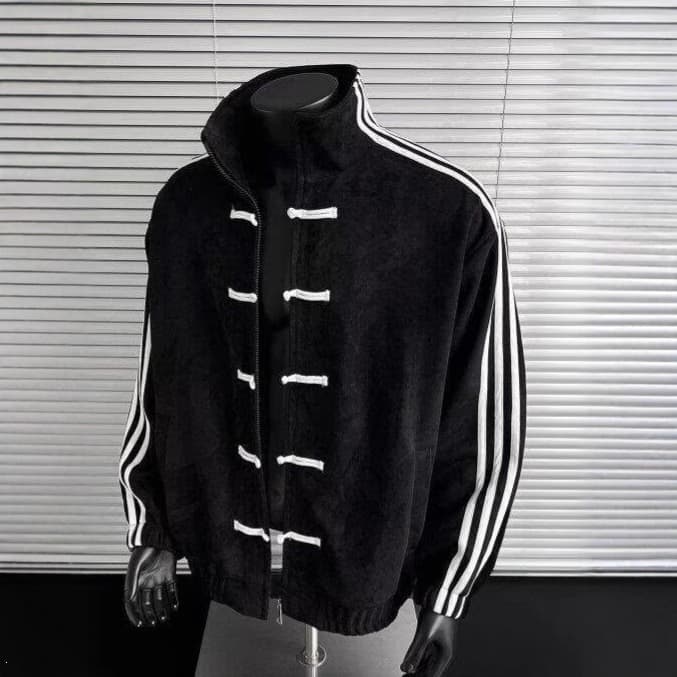 Blue New Chinese Style National Wind Button Jacket for Men Spring Autumn Trendy American Retro Stand Collar Coat