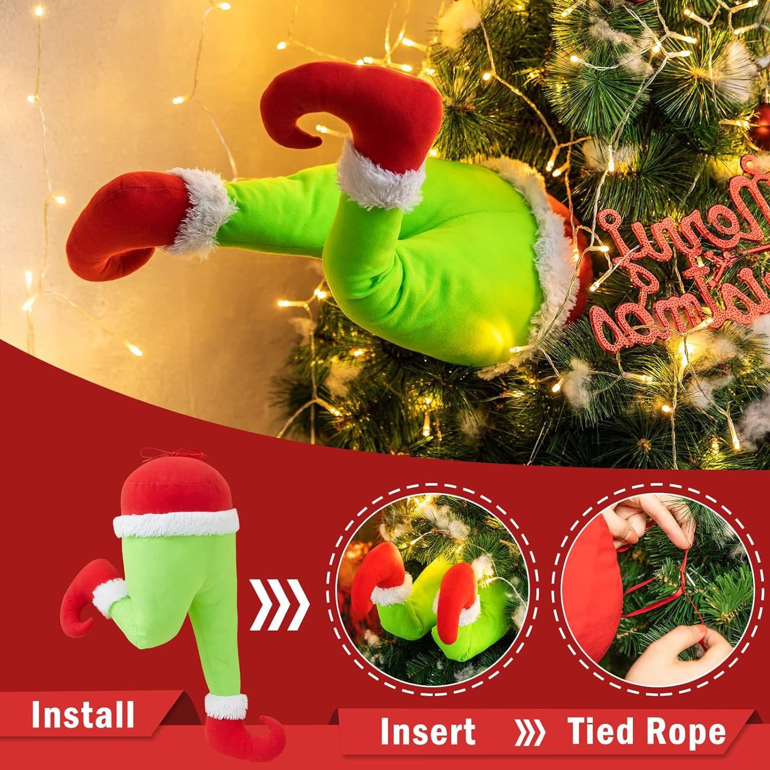 Cross-border Christmas Decoration Grinch Green Fake Leg Christmas Tree Pendant Old Man Grinch Elf Leg Figure