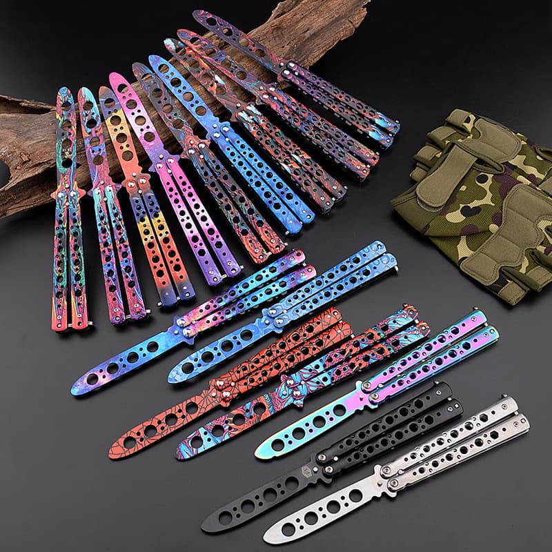 Butterfly Knife Trainer for CSGO Game Practice, 4-Hole Tool, Unsharpened Folding Trainer Butterfly Knife