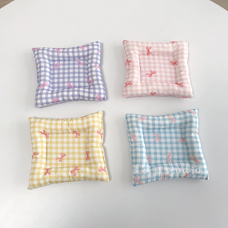 Checkered pink bow quilted dining mat, pure cotton purple double-sided thickened heat insulation coaster, girly photo prop mat