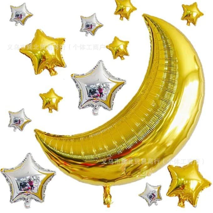 36-inch Moon and Starry Sky Romantic Aluminum Film Balloon Set for Wedding, Valentine's Day, Birthday, and Confession Atmosphere Decoration