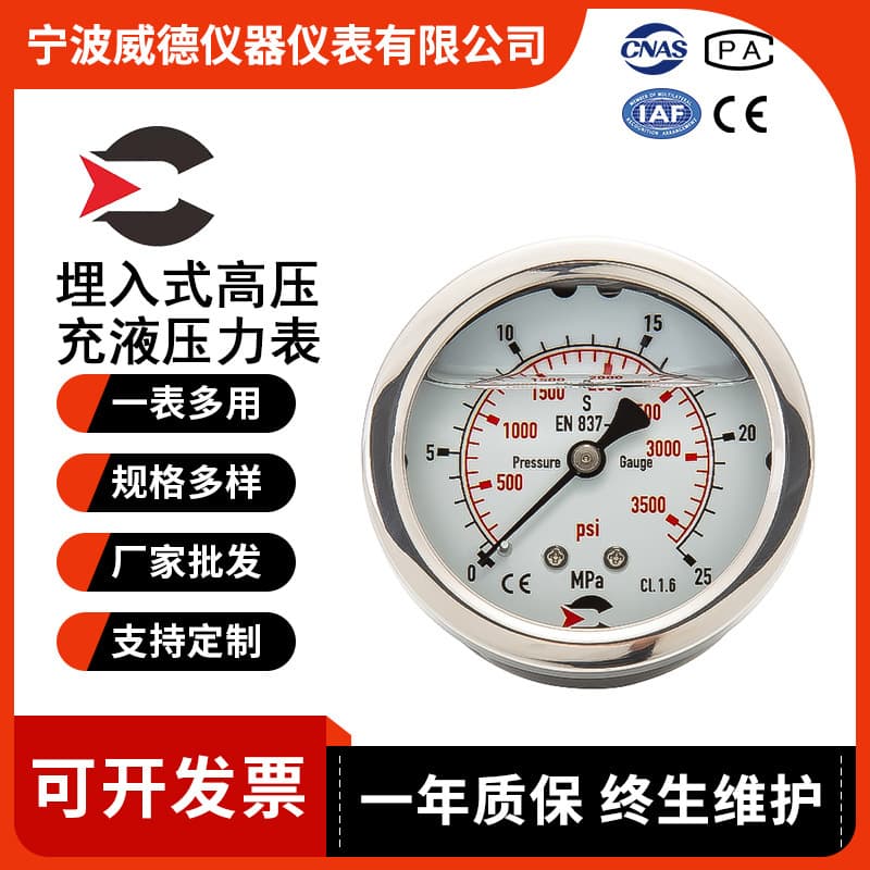 Manufacturer wholesale liquid-filled pressure gauge Y63/2.5-inch, embedded mechanical equipment pressure gauge