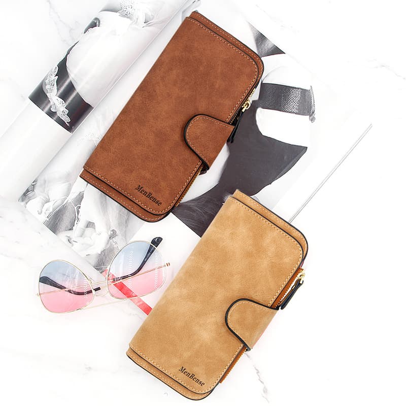 Matte Women's Long Wallet, Tri-Fold Large Capacity Multi-Card Slot Zipper Coin Purse, Long Clutch Wallet, In Stock