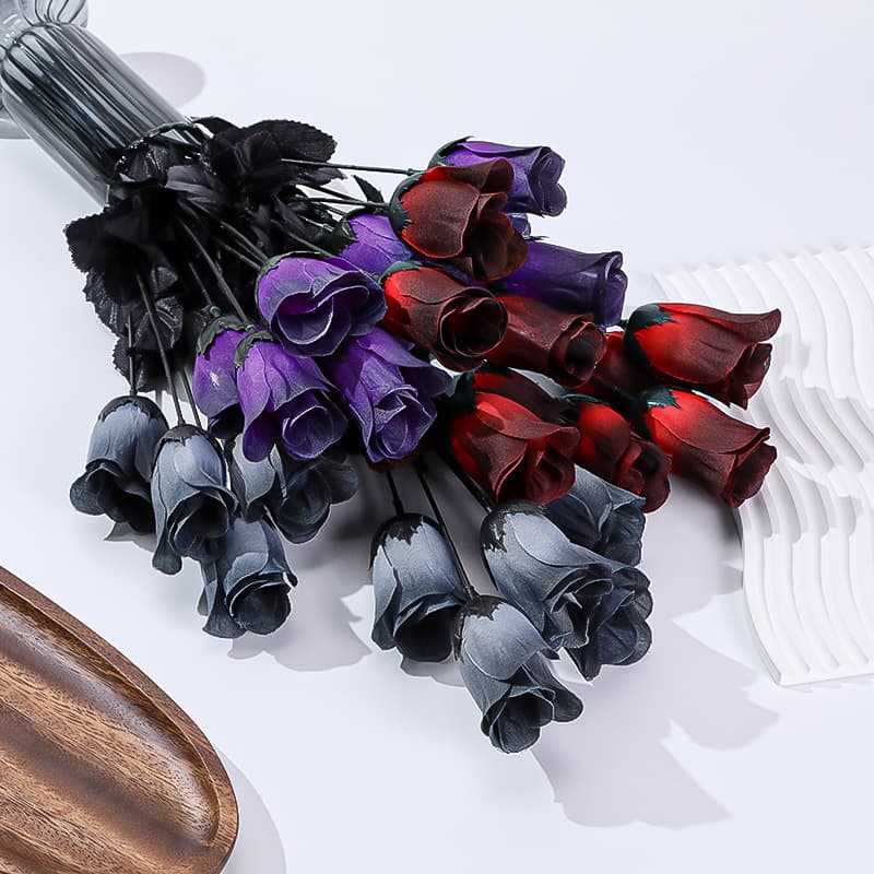 Simulated flower five-headed small rose cross-border wholesale home hotel decoration high-end dark rose small set