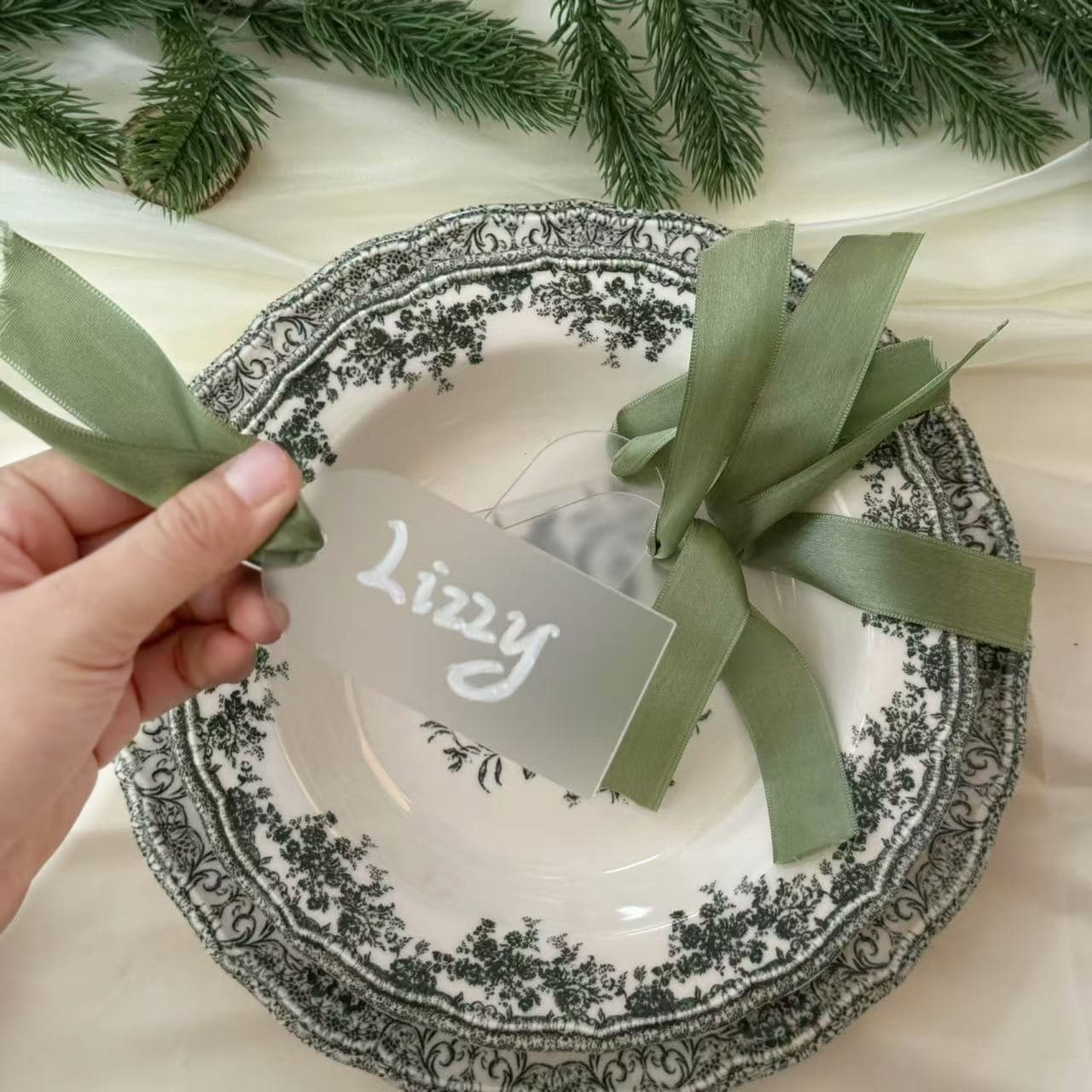 10pcs Ribbon Frosted Acrylic Arch Name Cards DIY Wedding Banquet Table Cards Handwritten Seating Cards Business Cards Bookmarks