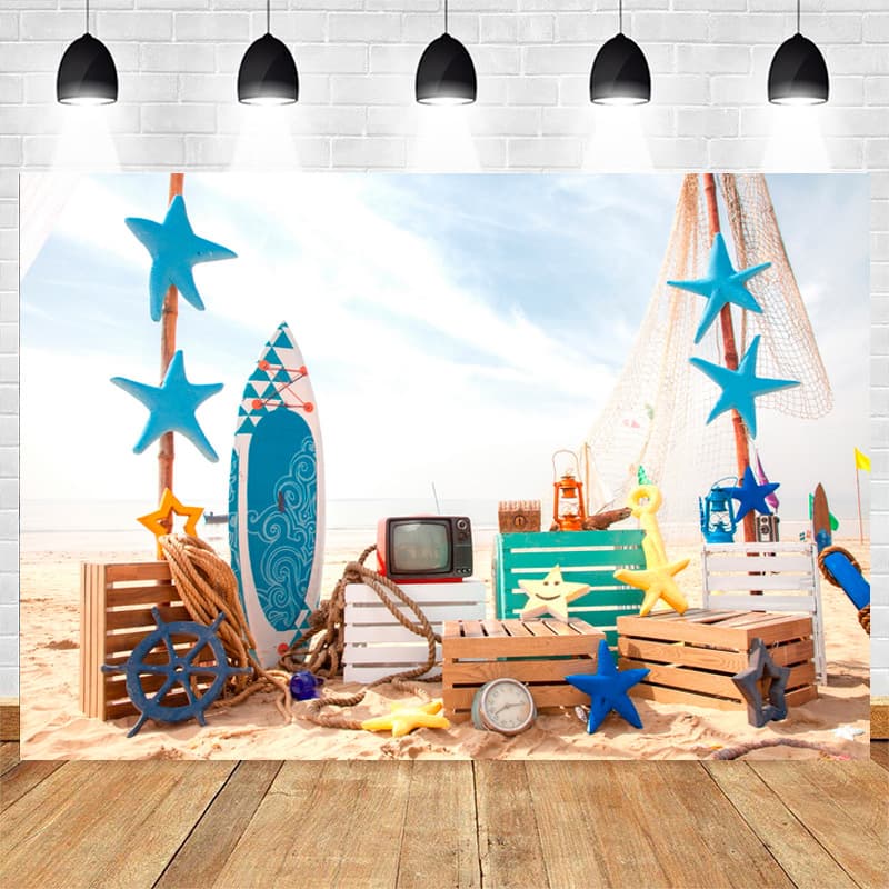 Beach Surfboard Photography Background Cloth Newborn Birthday Hawaiian Party Backdrop Palm Cross-border Factory Sale