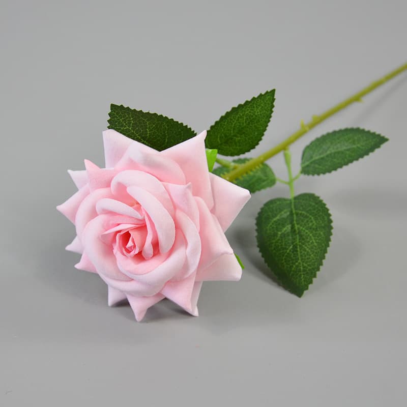 Simulated velvet rose, medium-sized single rose, wedding backdrop, archway, pillar floral arrangement, hotel lobby decoration.