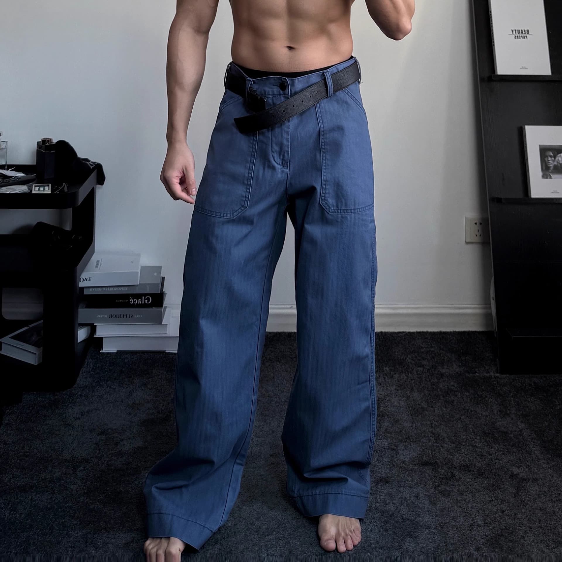 2025 French Work Blue Spring and Summer Light and Loose Straight Cleanfit Relaxed Pants for Daily Work Clothing