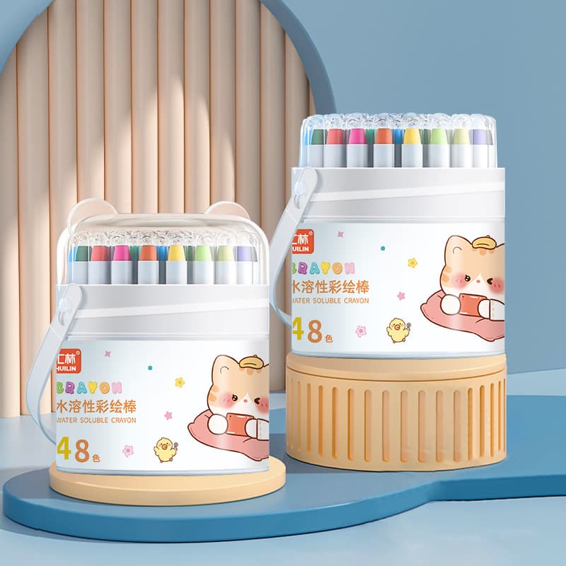 Huilin Cross-border 48-color Water-soluble Smooth Coloring Sticks, Washable Oil Pastels, Rotating Non-staining Crayons