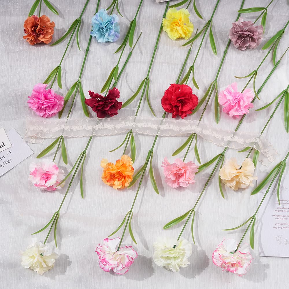 Simulated Single Small Carnation for Mother's Day, Teacher's Day Gift, Small Carnation Silk Flower Decoration Wholesale in Stock