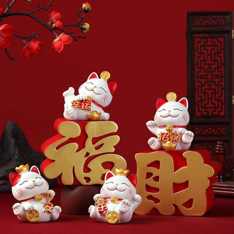 Lucky Cat Ornament - Home/Living Room Decor, Creative Housewarming/Grand Opening Gift, Office Desktop Decoration, Chinese Trendy Style
