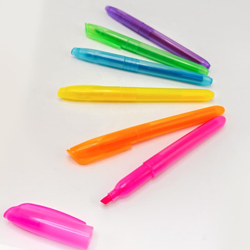 Candy Color Highlighter 6-Color Set Journal Pen Fluorescent Axe-Shaped Marking Highlighter Pen Factory Stock Wholesale