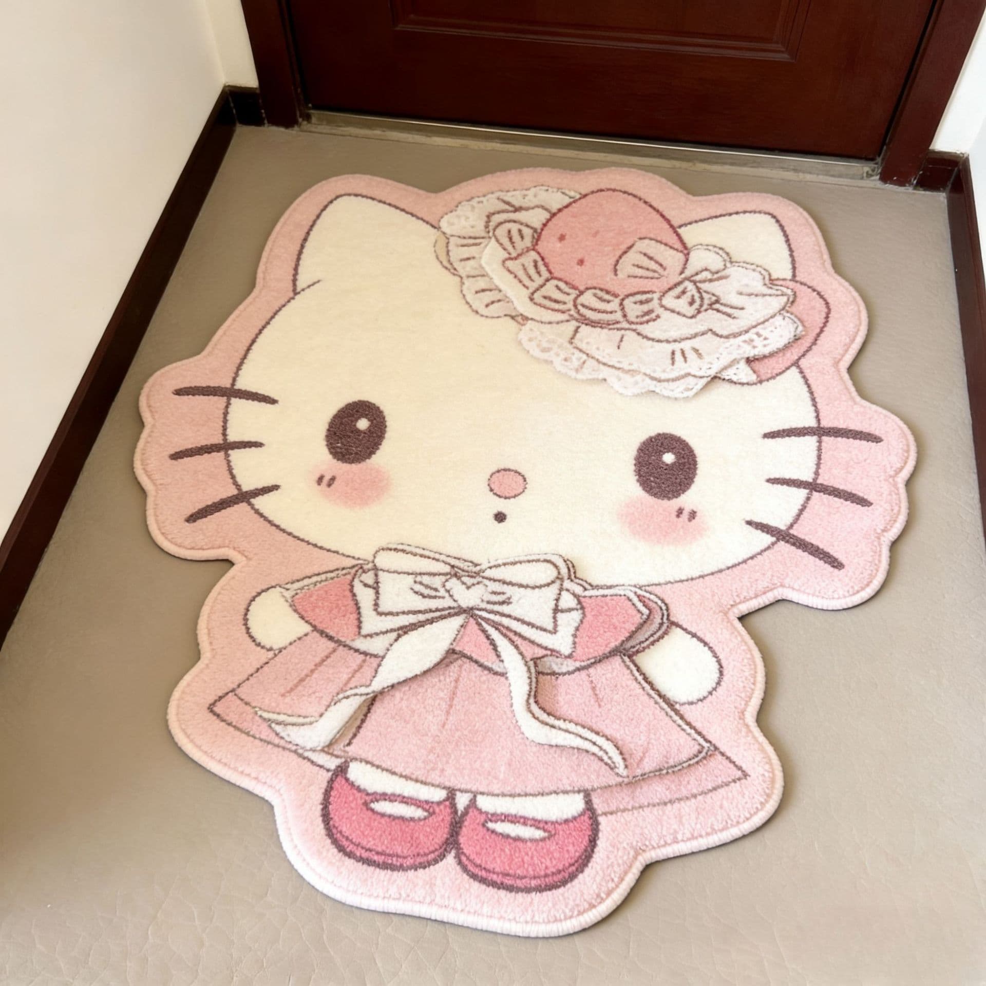 Cute Cartoon My Melody Faux Cashmere Bedside Rug Bedroom Decorative Mat Home Use Cold-Proof, Stain-Resistant, Easy-to-Clean Foot Mat