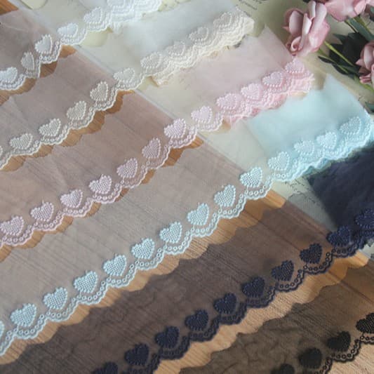 Wholesale Ready-Made Handmade DIY Accessories Japanese Cotton Mesh Cotton Thread Heart-shaped Tulle Embroidered Lace Trim Width 6cm