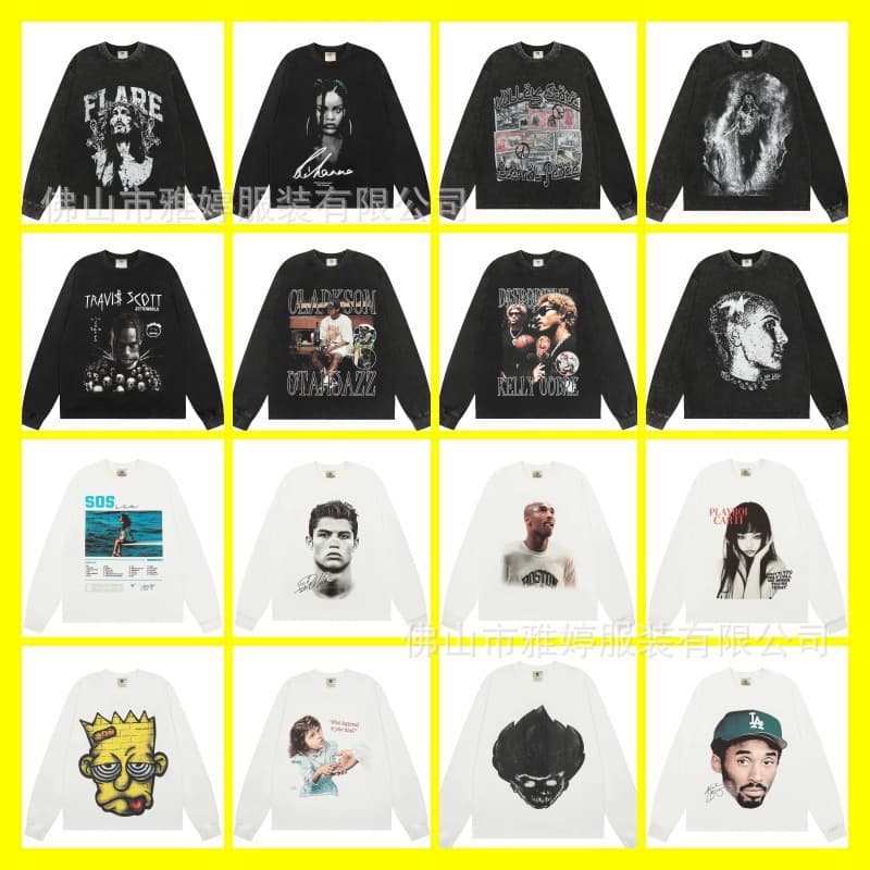 Cross-border Loose Autumn New National Trend Loose Casual Top T-shirt American Streetwear Vintage Print Long Sleeve T-shirt