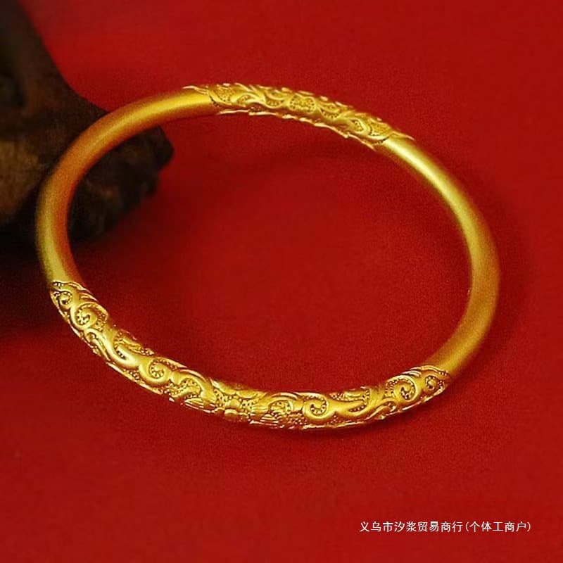 Xijiang Simulated 999 Gold Ancient Method Solid High-End Vietnamese Gold Scroll Pattern Women's Bracelet, Long-Lasting Color & Shine