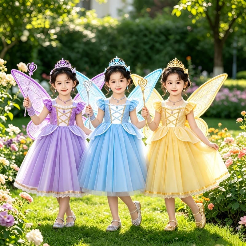 Kindergarten Girl Elf Elsa Snow White Princess Tutu Skirt Girls Sequin Birthday Wings Performance Dress