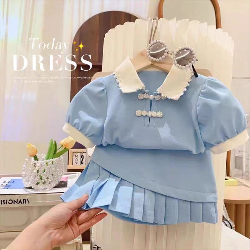 Ancorelala 2025 spring and summer new girls' clothing baby girl college style Polo shirt pleated skirt two-piece set