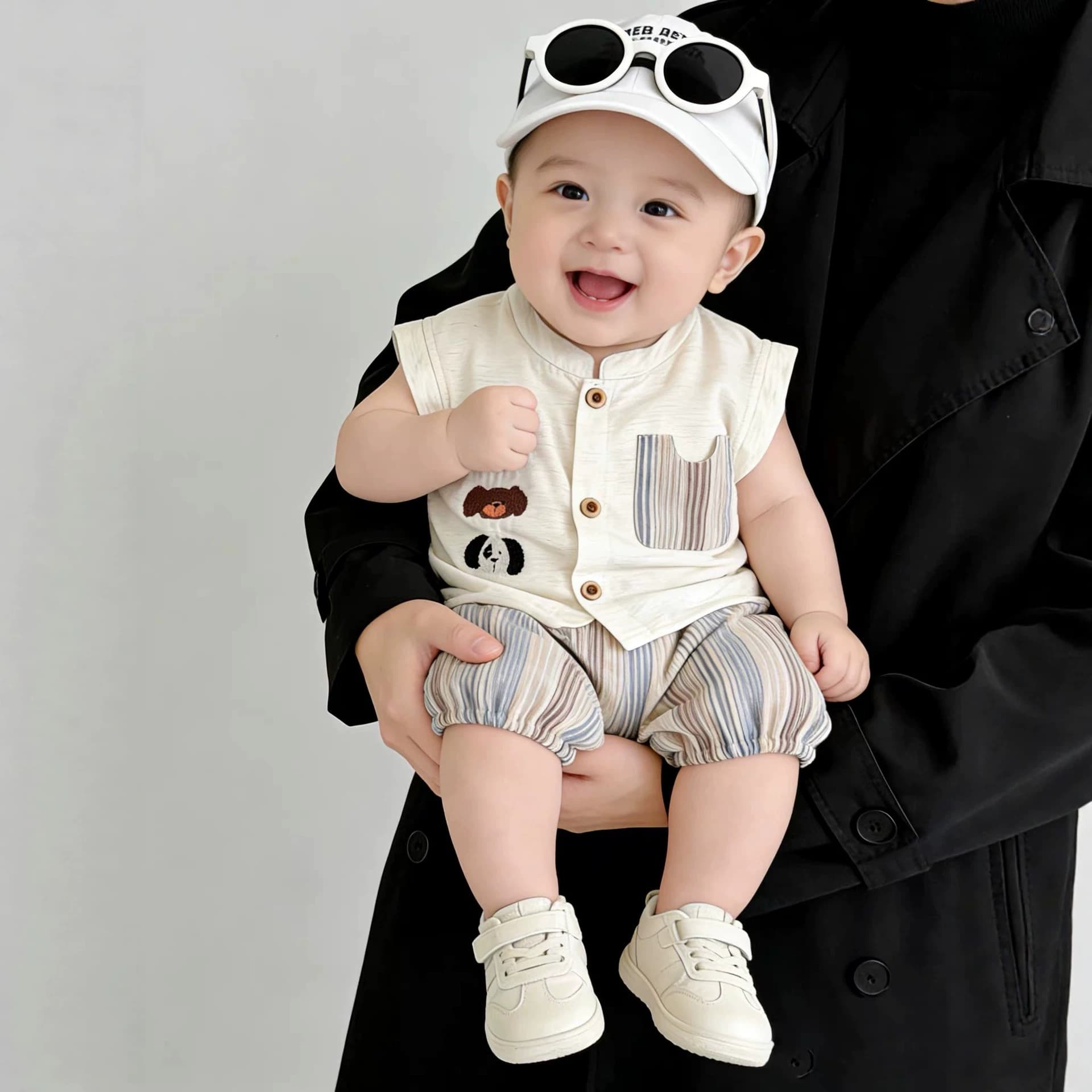 Baby boy summer suit super cute dog sleeveless shirt shorts two-piece set thin breathable baby outing clothes