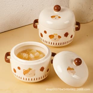 Ceramic Stewing Pot with Lid Double Lid Water-Sealed Steamer Pot Stew Special Clay Pot Bird's Nest Steamed Egg Bowl Soup Pot Stew Pot