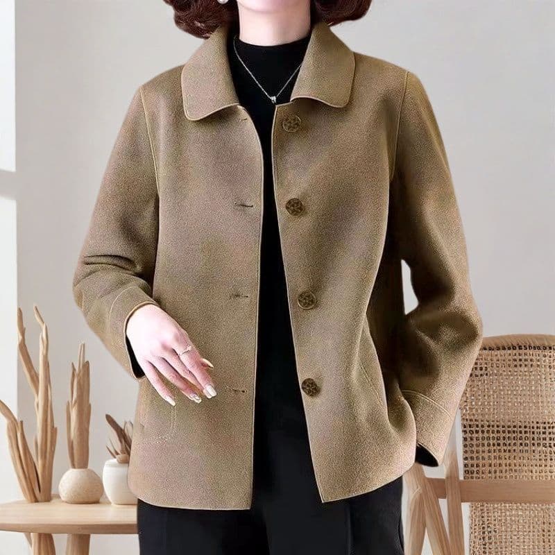 Fashionable spring and autumn new style double-sided fleece double-sided wool mother's coat, lapel short coat, wool short jacket for middle-aged.