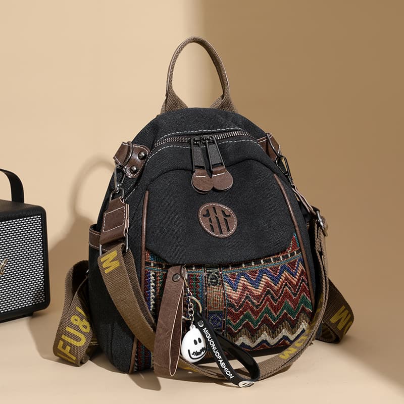 2025 New National Trend Ethnic Style Backpack, Embroidered Denim with Short Trip Travel Backpack, Durable and Versatile