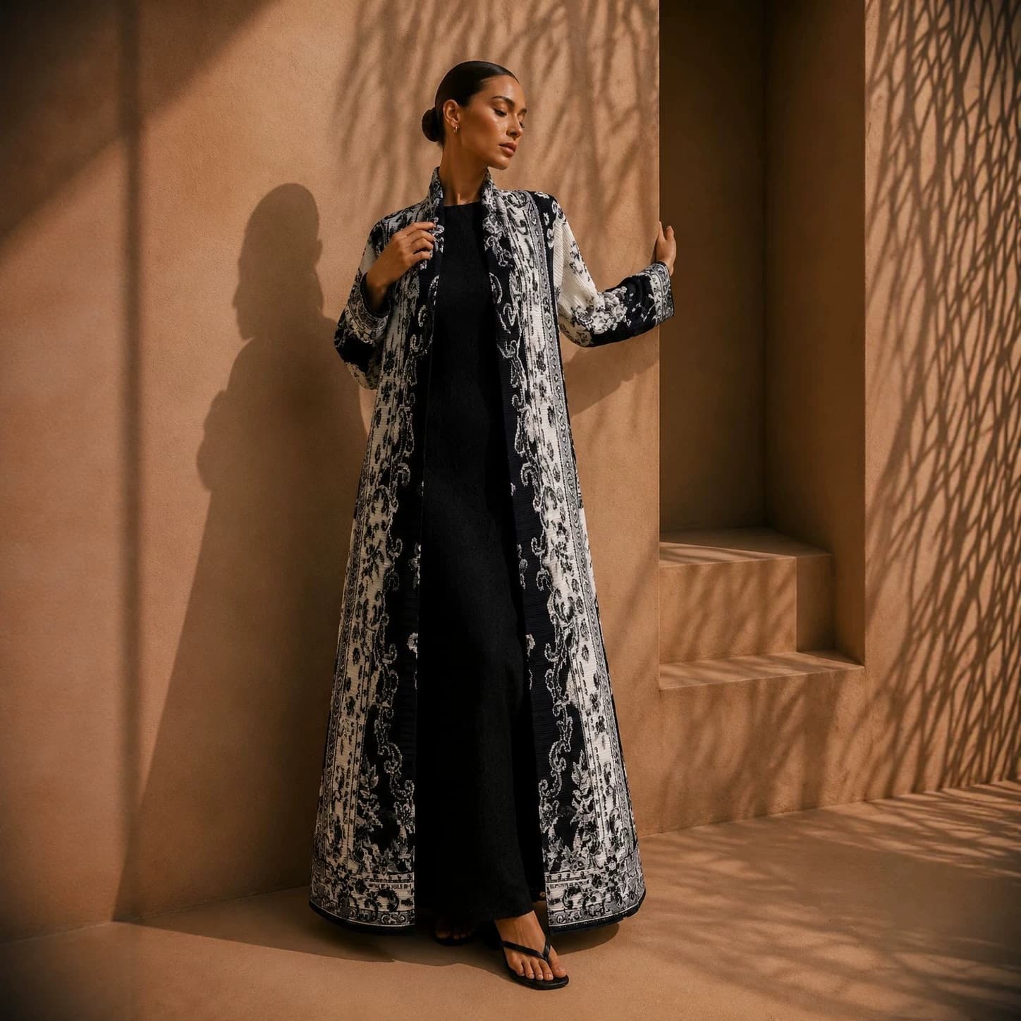 Miyake pleated long-sleeved jacket plus size fashion women's printed windbreaker robe women's printed pleated cardigan new style