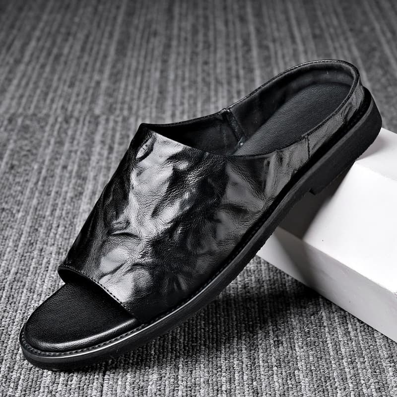Men's Genuine Sheepskin Leather Sandals Roman One-Strap Beach Casual Non-Slip Breathable Shoes
