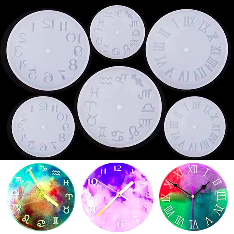 DIY crystal glue resin mold round Arabic numeral 12 constellations 12 zodiac clock watch silicone mold