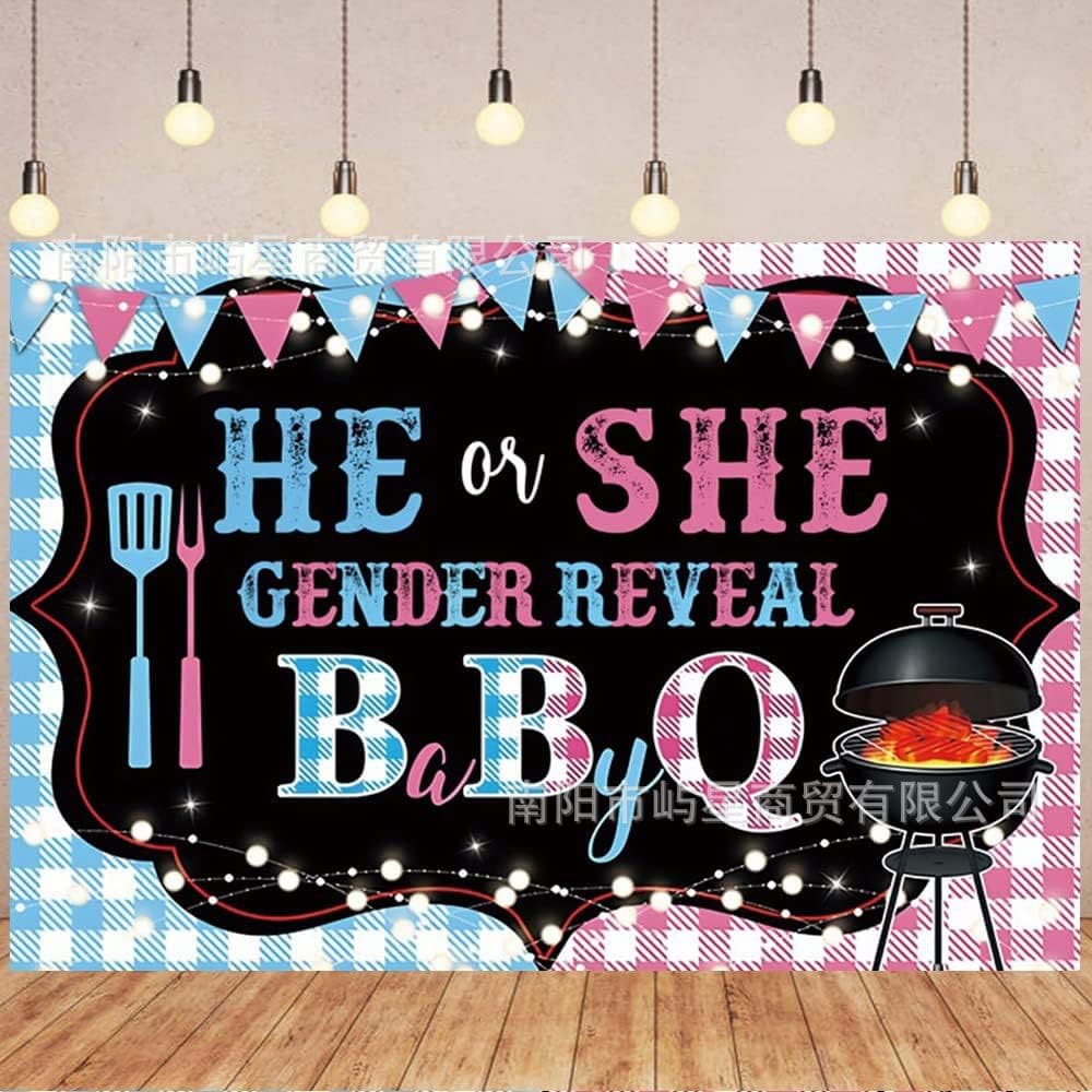 Newborn Gender Reveal Background Decoration Banner Amazon BBQ Baby Shower Photo Prop Flag Cloth