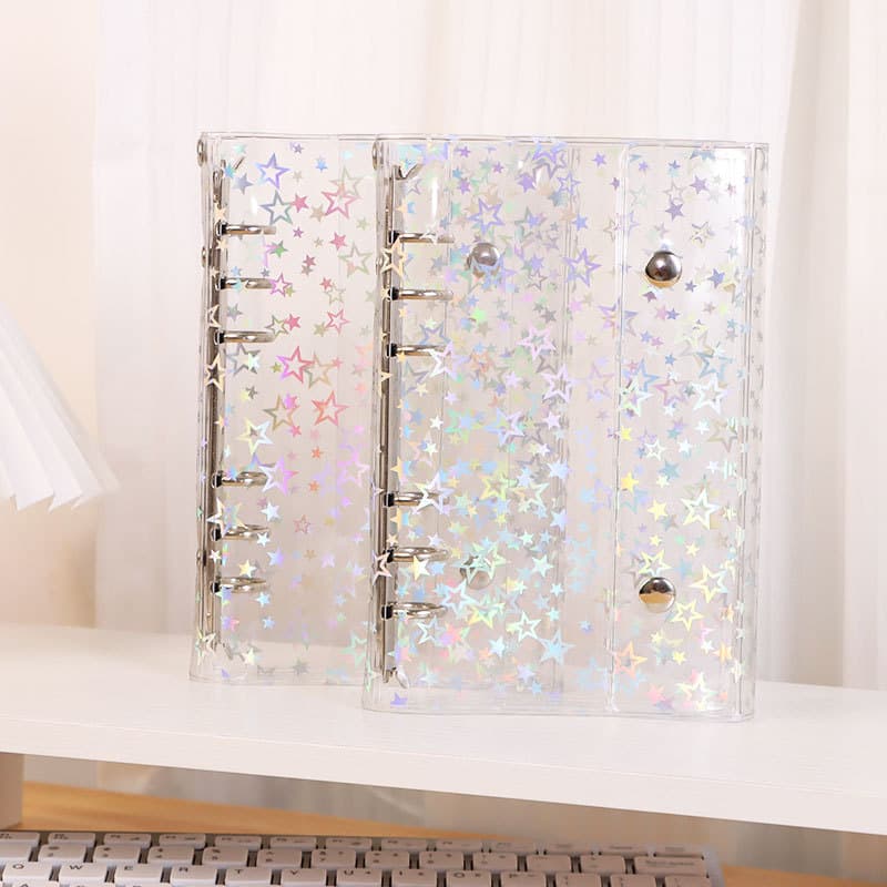 High-looking a6 loose-leaf notebook portable pocket Japanese detachable 6-hole colorful star cover notepad transparent