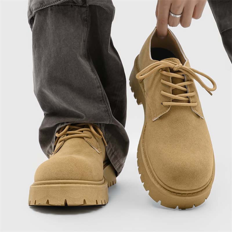 Derby Shoes 2026 New Spring Low-Top Martin Boots Men's Retro Work Shoes Thick-Soled Height-Increasing Breathable Suede Shoes