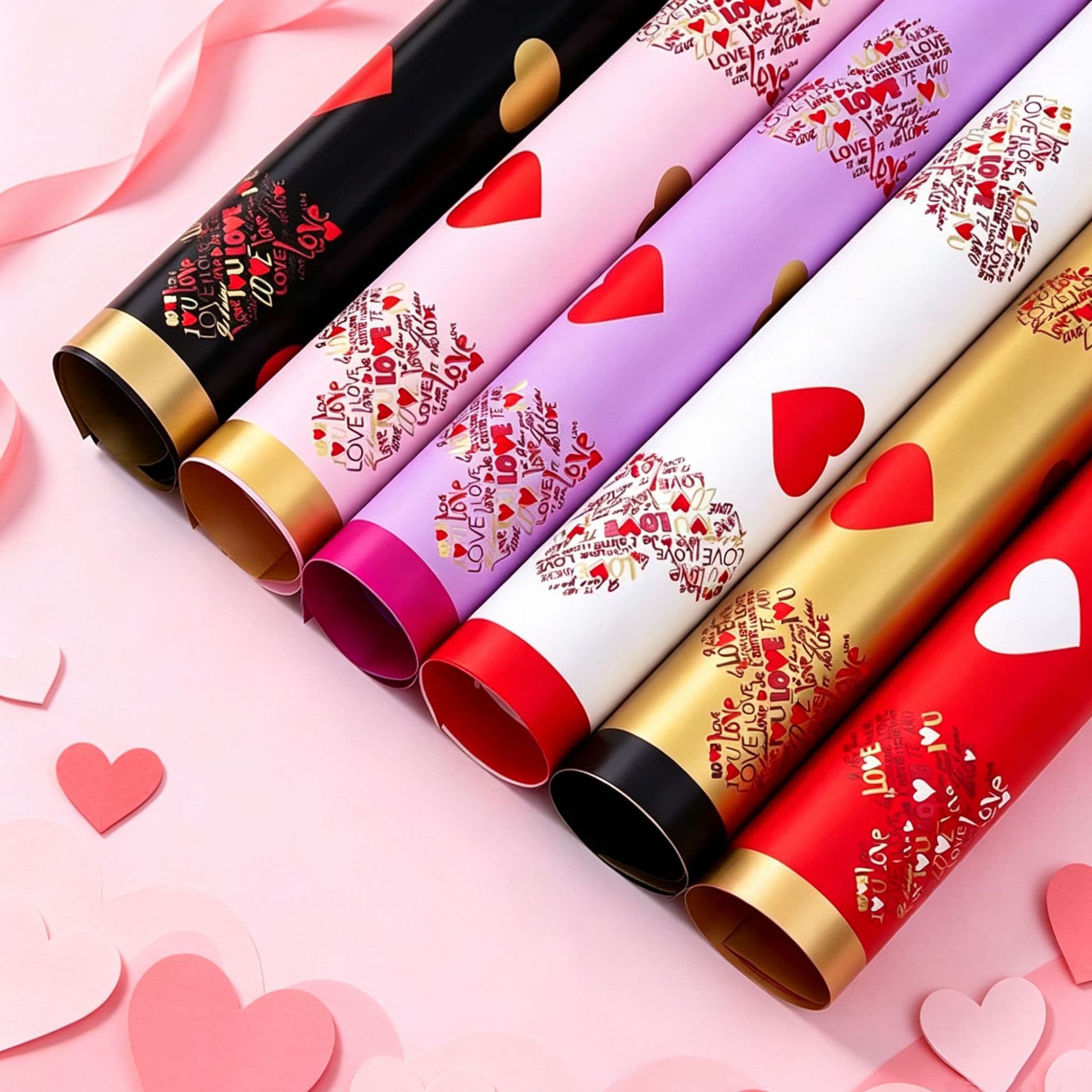 Fresh Flower Bouquet Wrapping Paper Gift Wrap Floral DIY Material Gold Edge Love Heart Border Holiday Packaging Paper