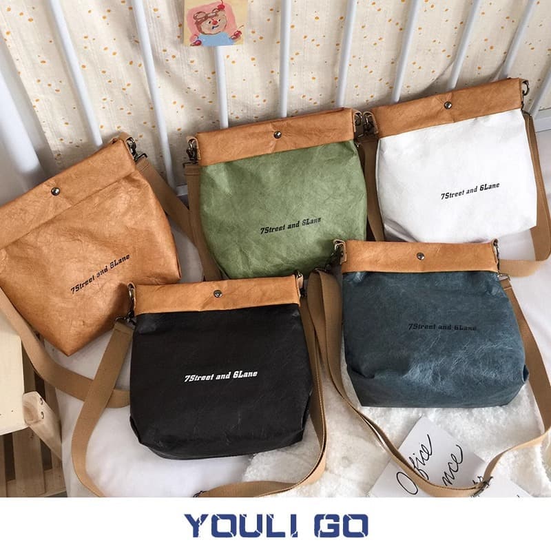 New Vintage DuPont Paper Bag, Waterproof Artistic Pleated Single Shoulder Bag, Handbag, for Work, Commuting, Students, Kraft Paper Bag