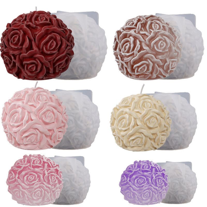 Poppy DIY Round Multi-Specification Crystal Resin Rose Flower Ball Candle Sphere Table Decoration Silicone Mold
