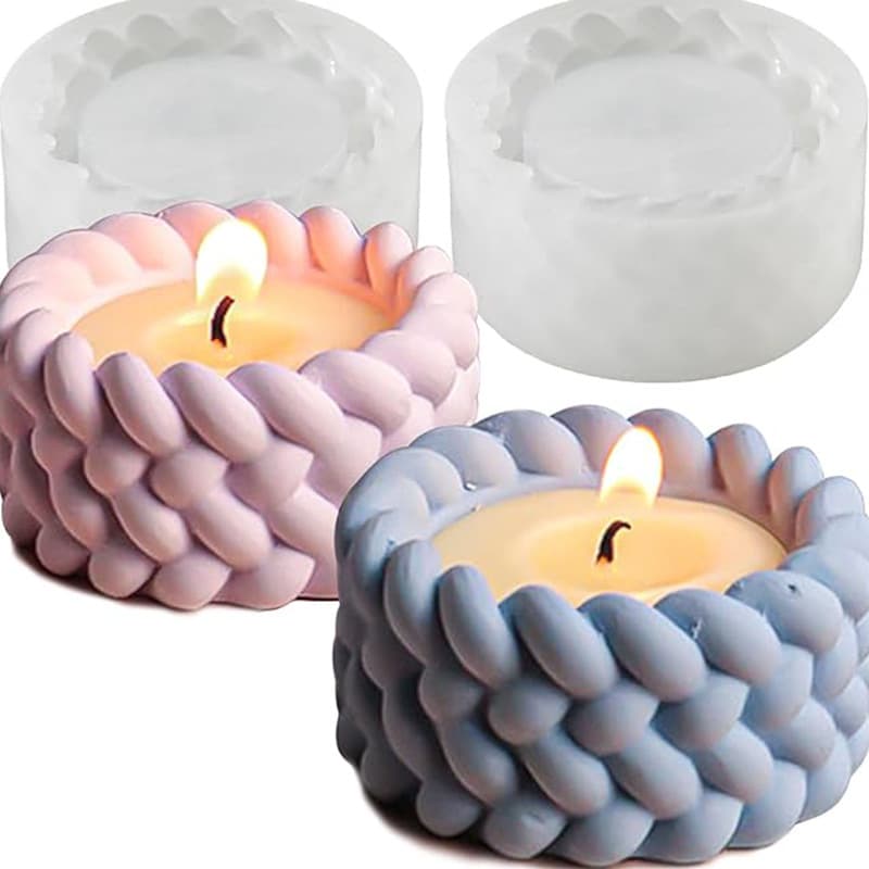 Round Candle Holder Hemp Rope Storage DIY Silicone Mold Patterned Cylinder Epoxy Aroma Candle Gypsum Decoration Mold