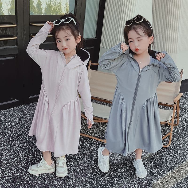 Ice Silk Sun Protection Clothing for Girls Baby Outdoor UV Protection Full-Body Hooded Coat Long Dress Sunscreen