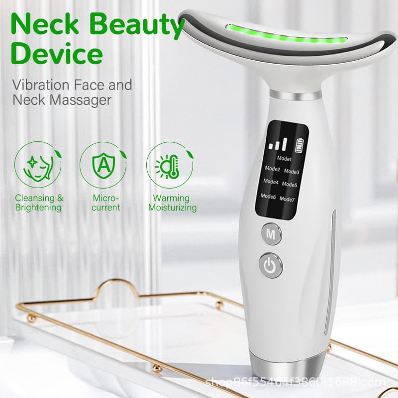 Seven-Color Light Neck Beauty Device for Lifting and Tightening, High-Frequency Vibration Massage with Heating Function
