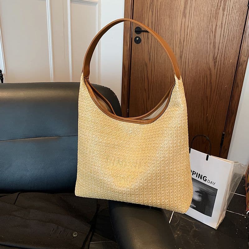 Niche Woven Straw Bag Women Summer New Fashion New Woven Tote Bag Retro Large Capacity Shoulder Underarm Bag