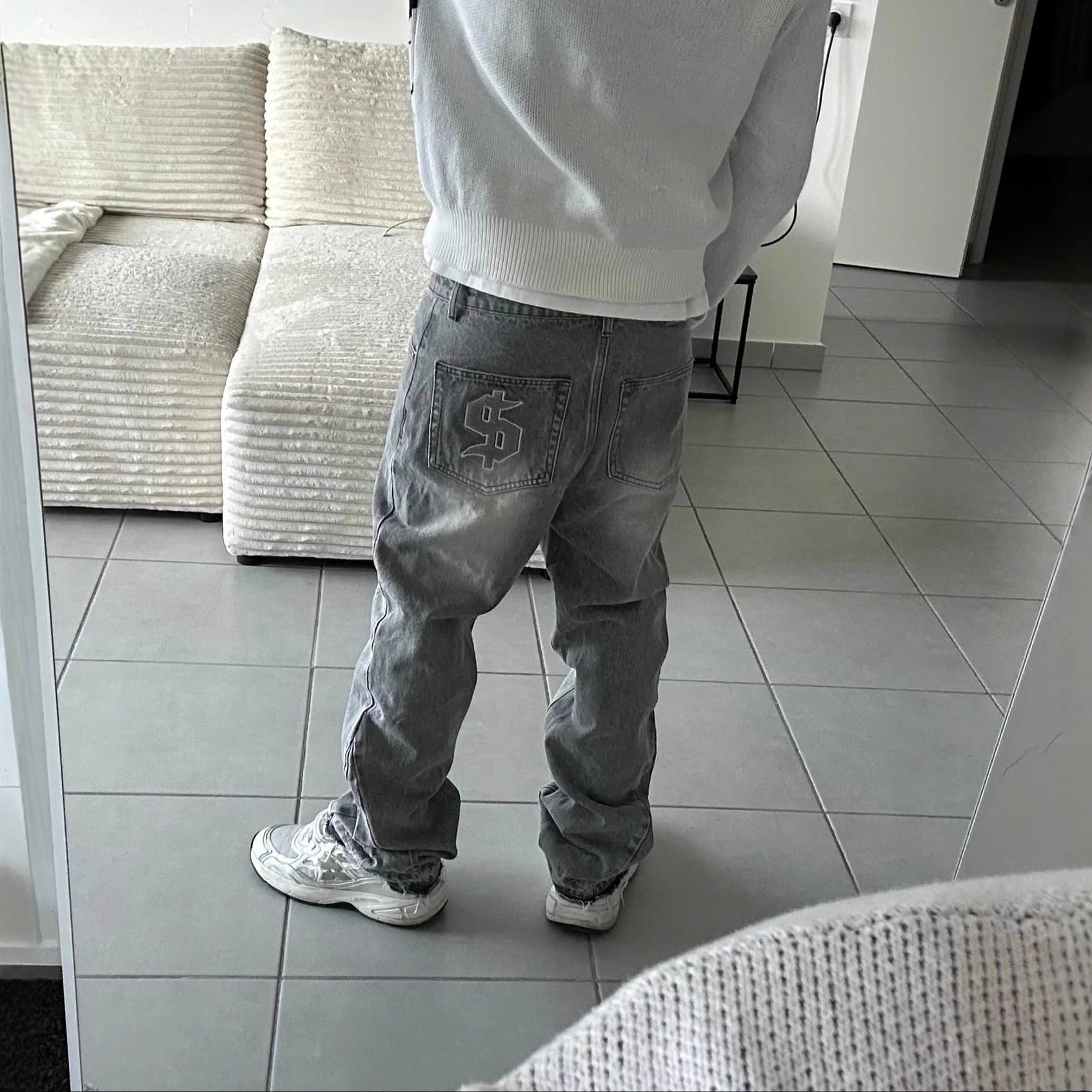 Europe and America Cross-Border Fashion Retro American High Street Washed Distressed Raw Hem Jeans Personalized Street Casual Straight-Leg Pants