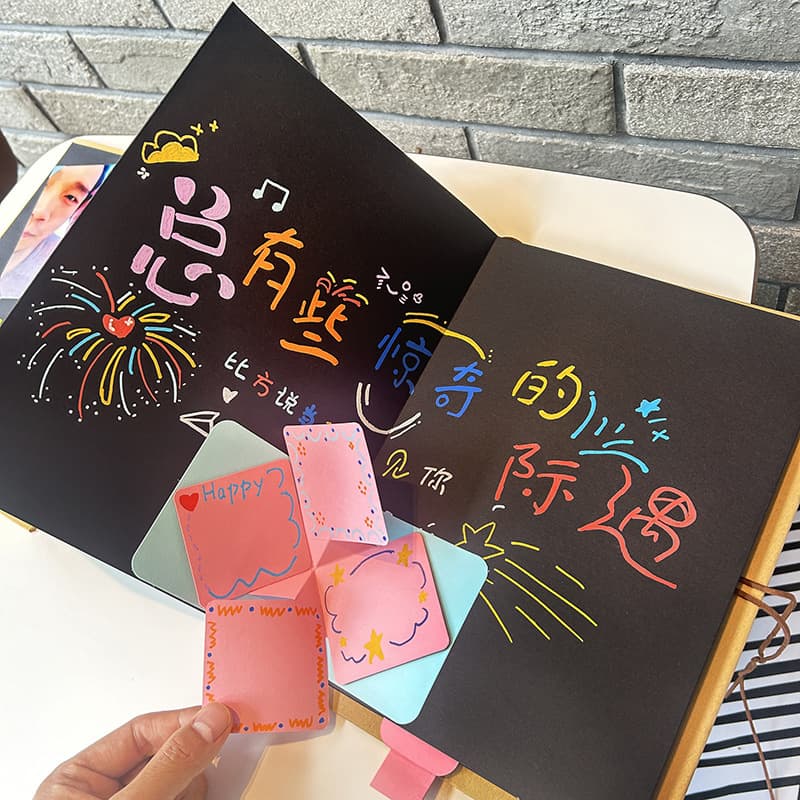 Original Accordion Creative Foldable DIY Photo Album with Adhesive Pages for Couples and Friends