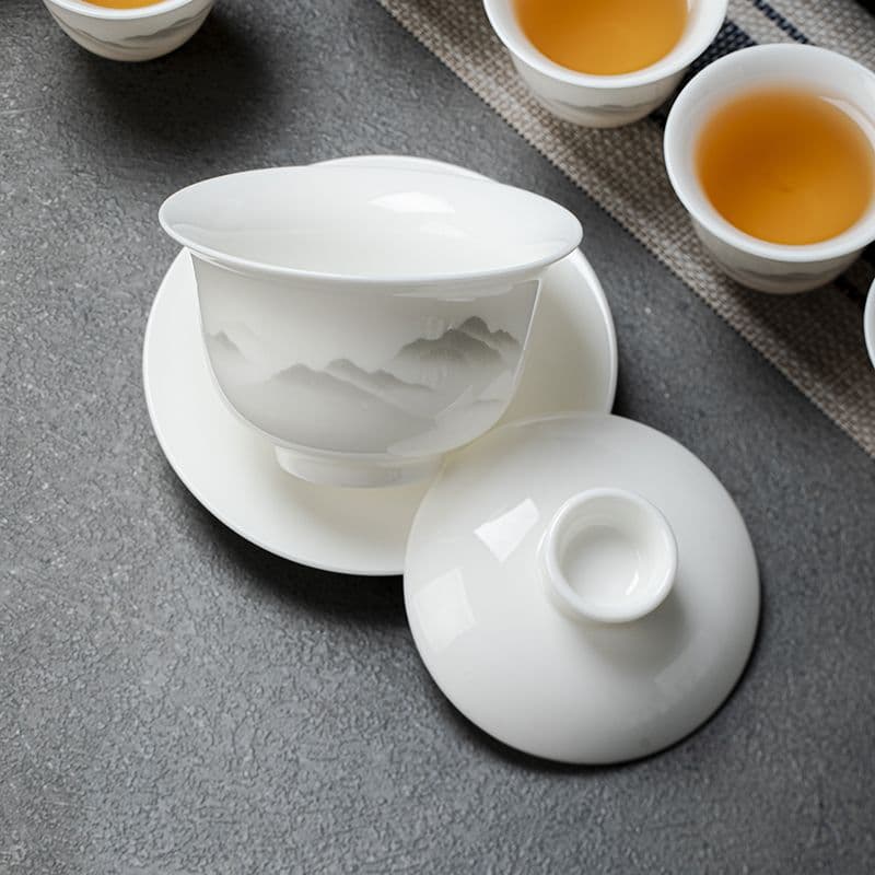 Dehua White Porcelain Blanc de Chine Gongfu Tea Set, Home Luxury Ceramic Teapot, Lid Bowl, and Cups, Gift with Free Shipping
