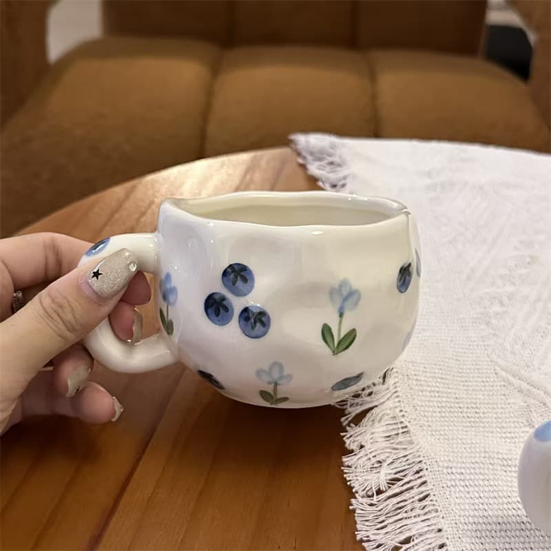 Ins style Japanese retro ceramic coffee cup and saucer hand-painted irregular cup and saucer high-looking dessert saucer
