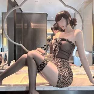 Qiaoduo Lingerie Leopard Print Bodycon Skirt See-through Soft Mesh Skirt Sexy Strapless One-shoulder QQ Pajamas Temptation Uniform